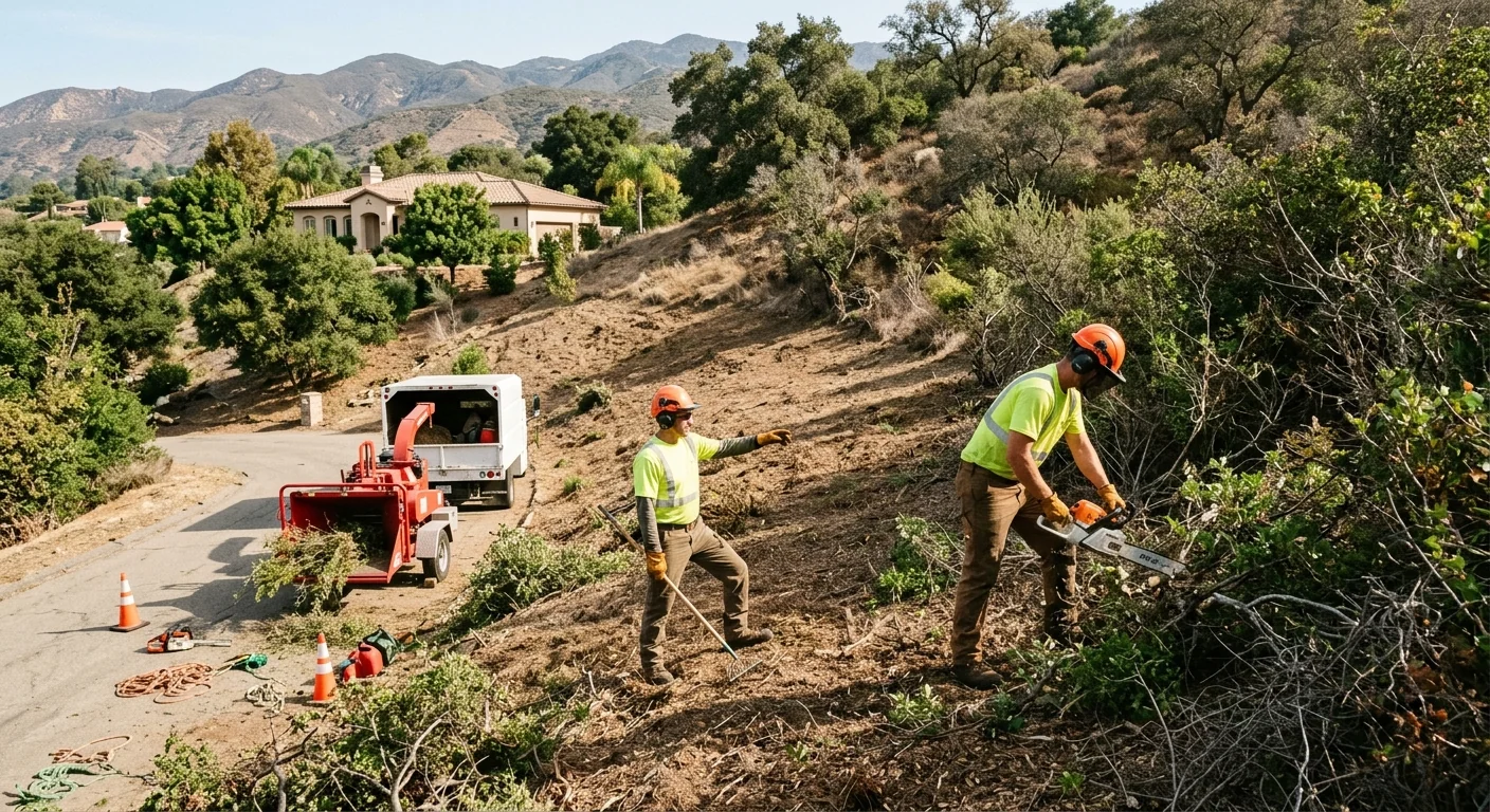 Dense hillside undergrowth cleared away leaving open ground near a Carpinteria foothill home