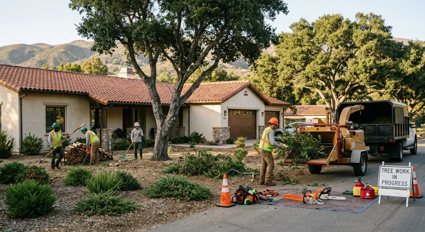 Neatly cleared defensible-space zone surrounding a Carpinteria home exterior