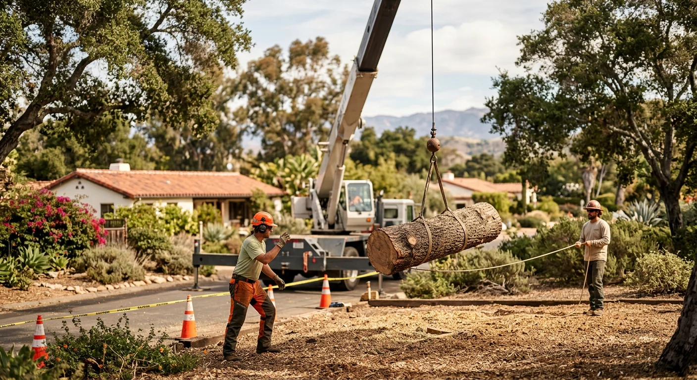 Crane lowering a large trunk piece into a cleared ground drop zone