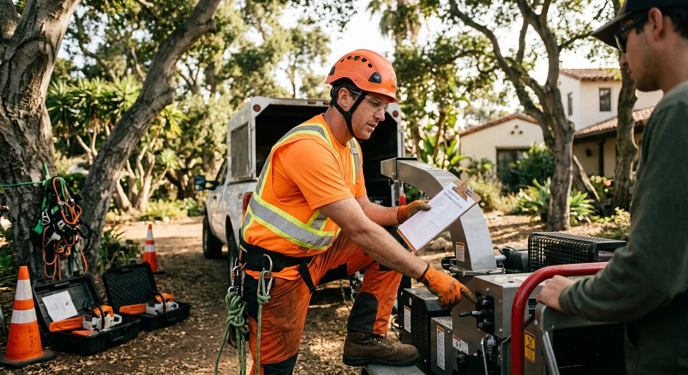 Carpinteria Tree Service Elite technician reviewing Tree Service equipment in Carpinteria, CA
