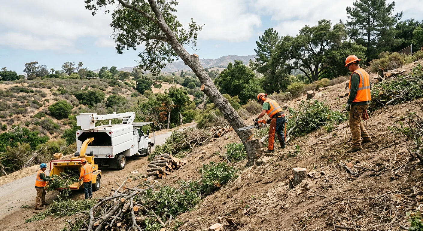 Wide shot of a hillside lot cleared of hazardous trees in Carpinteria