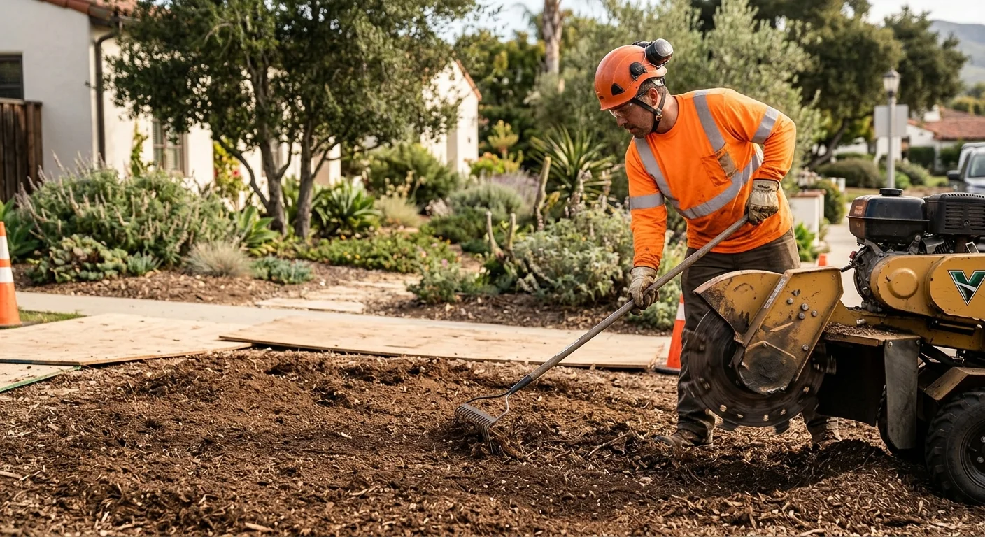 Close-up of freshly ground stump and clean soil after removal
