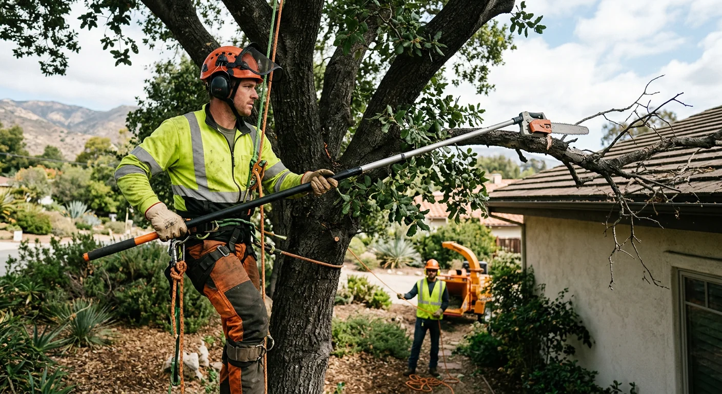 Storm damaged tree limbs cleared from a Carpinteria residential yard after coastal winds