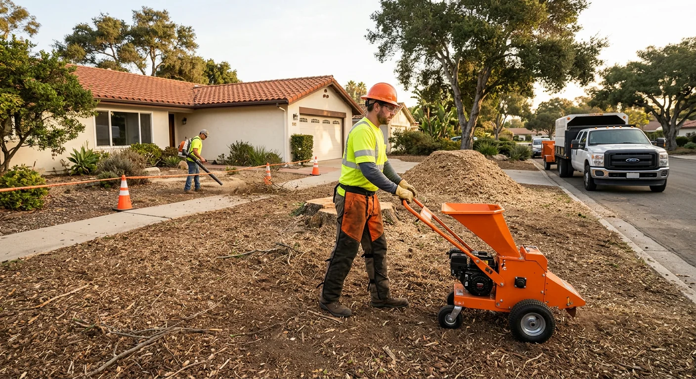 Wide view of a cleared front yard following storm tree removal