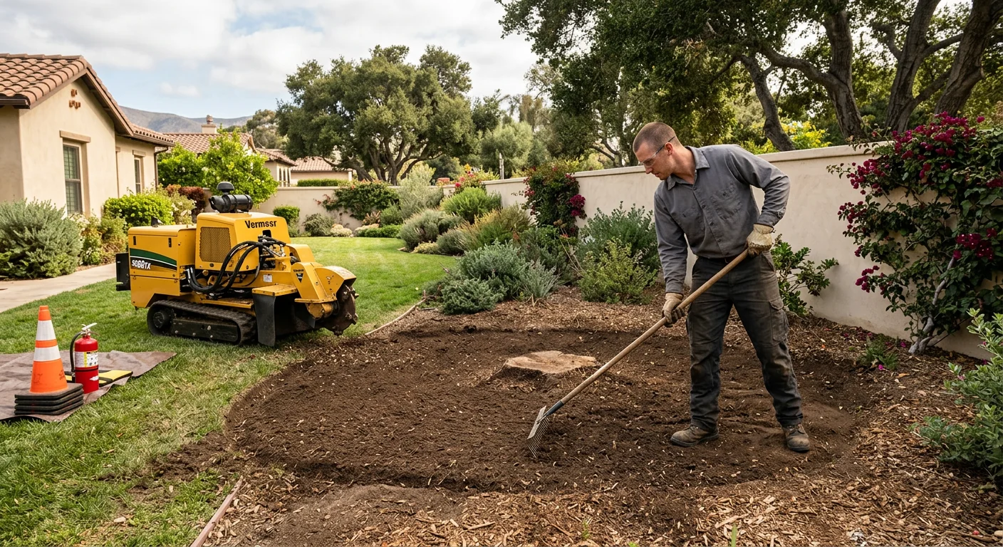 Finished planting-ready spot raked smooth after backyard stump grinding