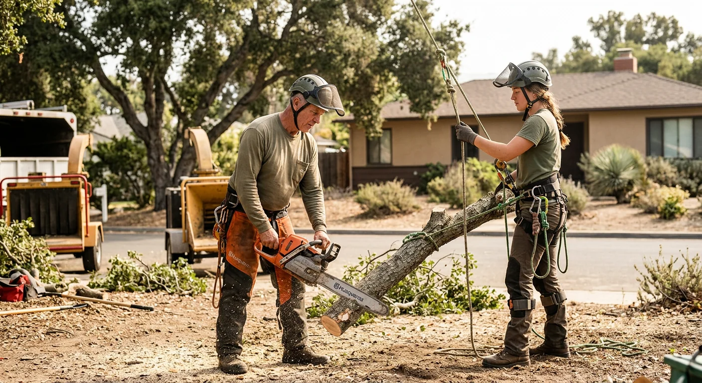 Arborist installing cabling hardware to support a mature tree in Carpinteria