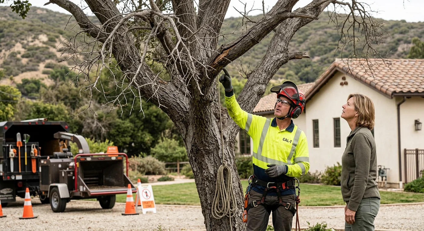 Before-context view of a stressed tree with dense deadwood needing care