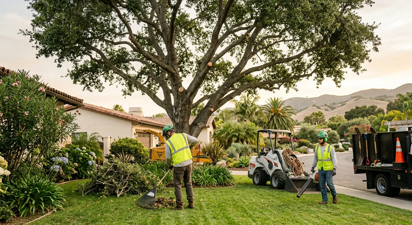 Finished result of a pruned and healthy shade tree over a Carpinteria yard