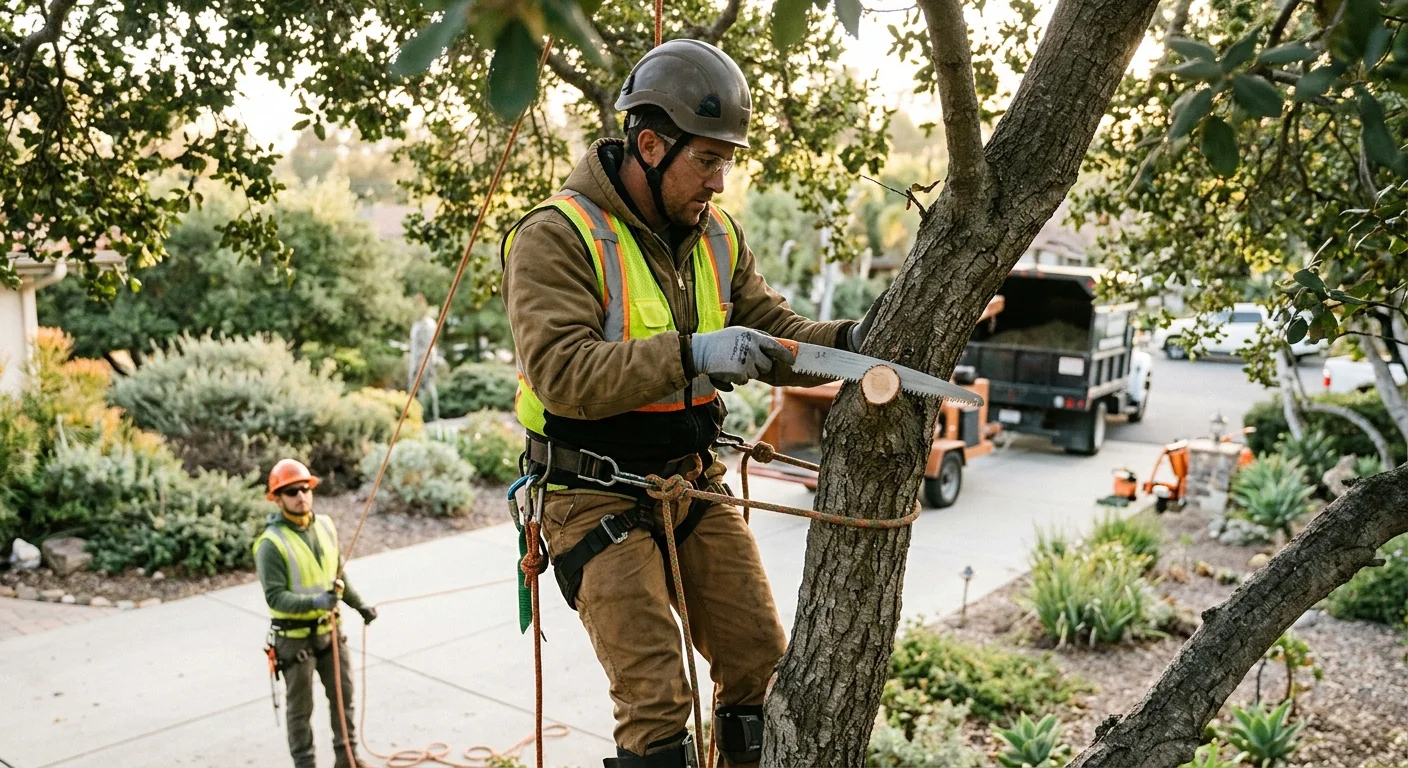 Technician performing careful selective pruning to support healthy tree structure
