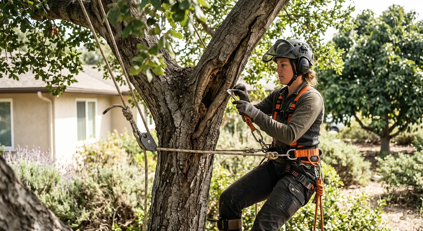 Technician checking root collar and soil heave for structural concerns