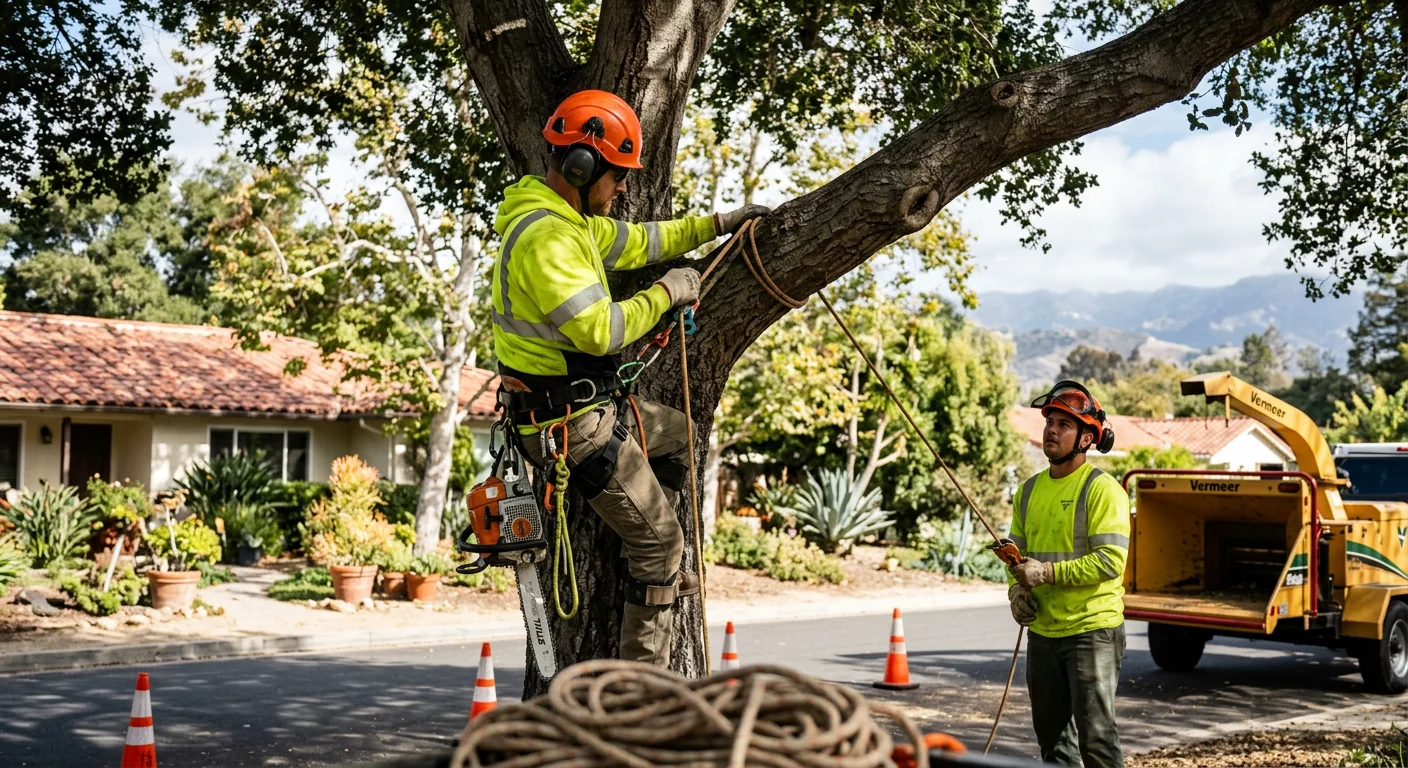 Arborist reviewing a written tree service estimate with a homeowner in Carpinteria